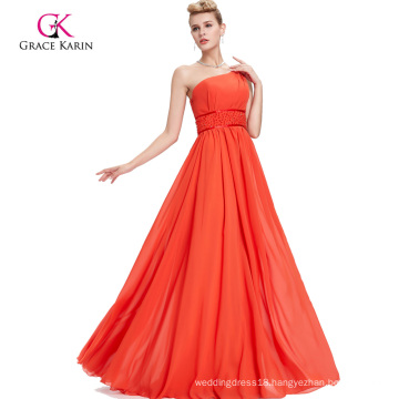 Grace Karin One Shoulder Beaded Long Orange Evening Dresses CL2015-1